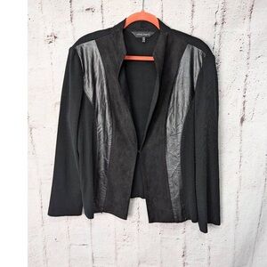 Ming Wang sz M Black Grey Women's Jacket Cardigan Blazer Suede EUC Faux Leather